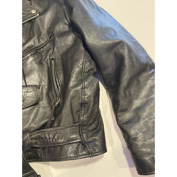 Silver Bike Leather Motorcycle Jacket Vintage 80's Coat Full Back Patch Size 50 - Picture 5 of 16